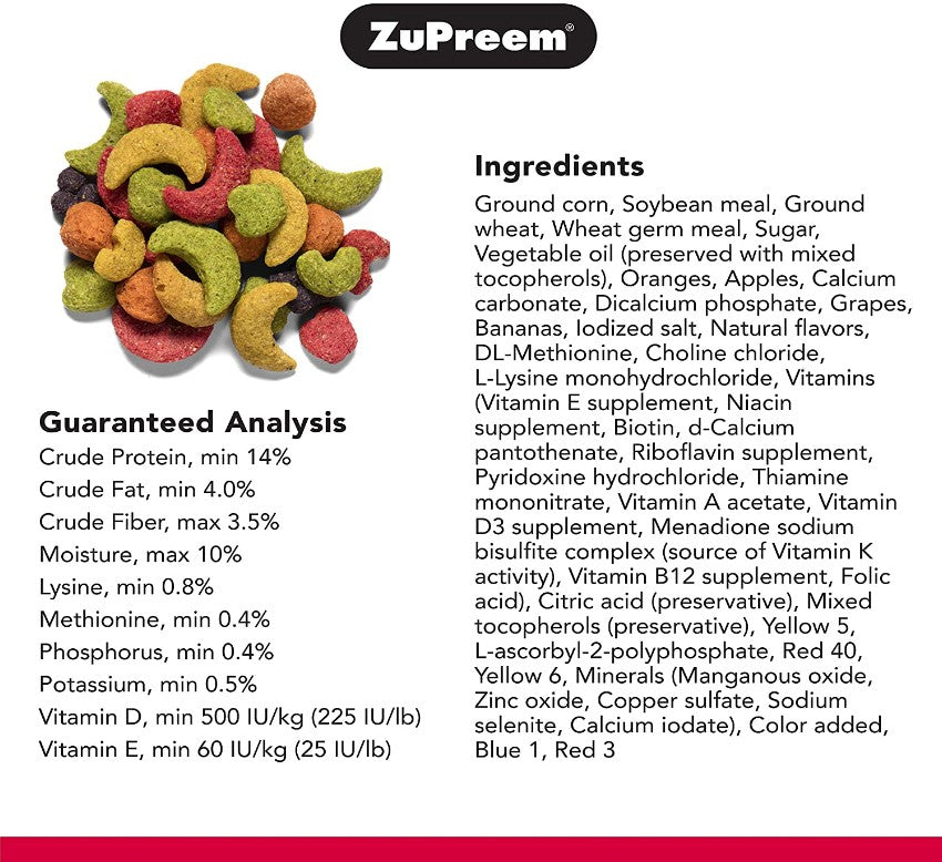 ZuPreem FruitBlend Flavor with Natural Flavors Bird Food for Large Birds